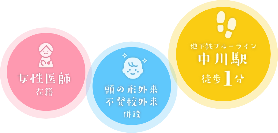 女性医師在籍 頭の形外来/不登校外来併設 地下鉄ブルーライン中川駅徒歩1分